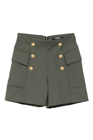 green virgin wool shorts BALMAIN PARIS KIDS | BX6B39I0196762OR